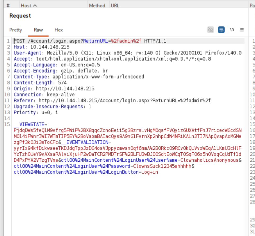 Burp Suite intercepting the BlogEngine.NET login POST request